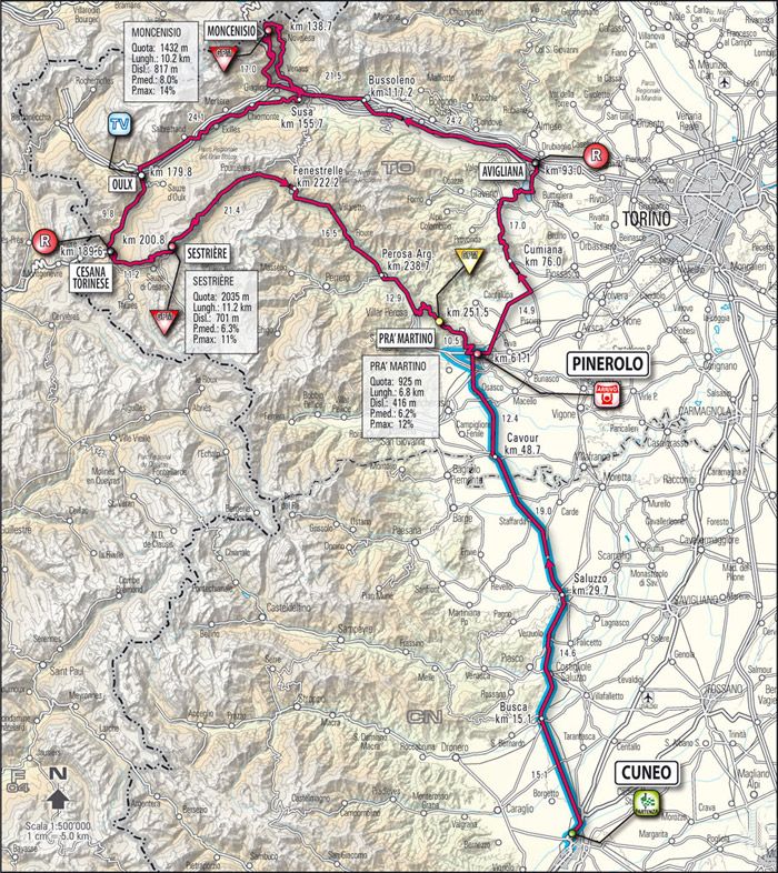 Allegato 3 (Vita N° 10, Giro Gavinelli - FIGURA 3) Planimetria della storica Tappa alpina, la Cuneo-Pinerolo