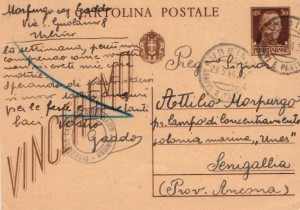 Una cartolina inviata da Gaddo al padre Attilio da Urbino.