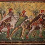 Los Reyes Magos. Mosaico en Sant Apollinare Nuovo en Ravena